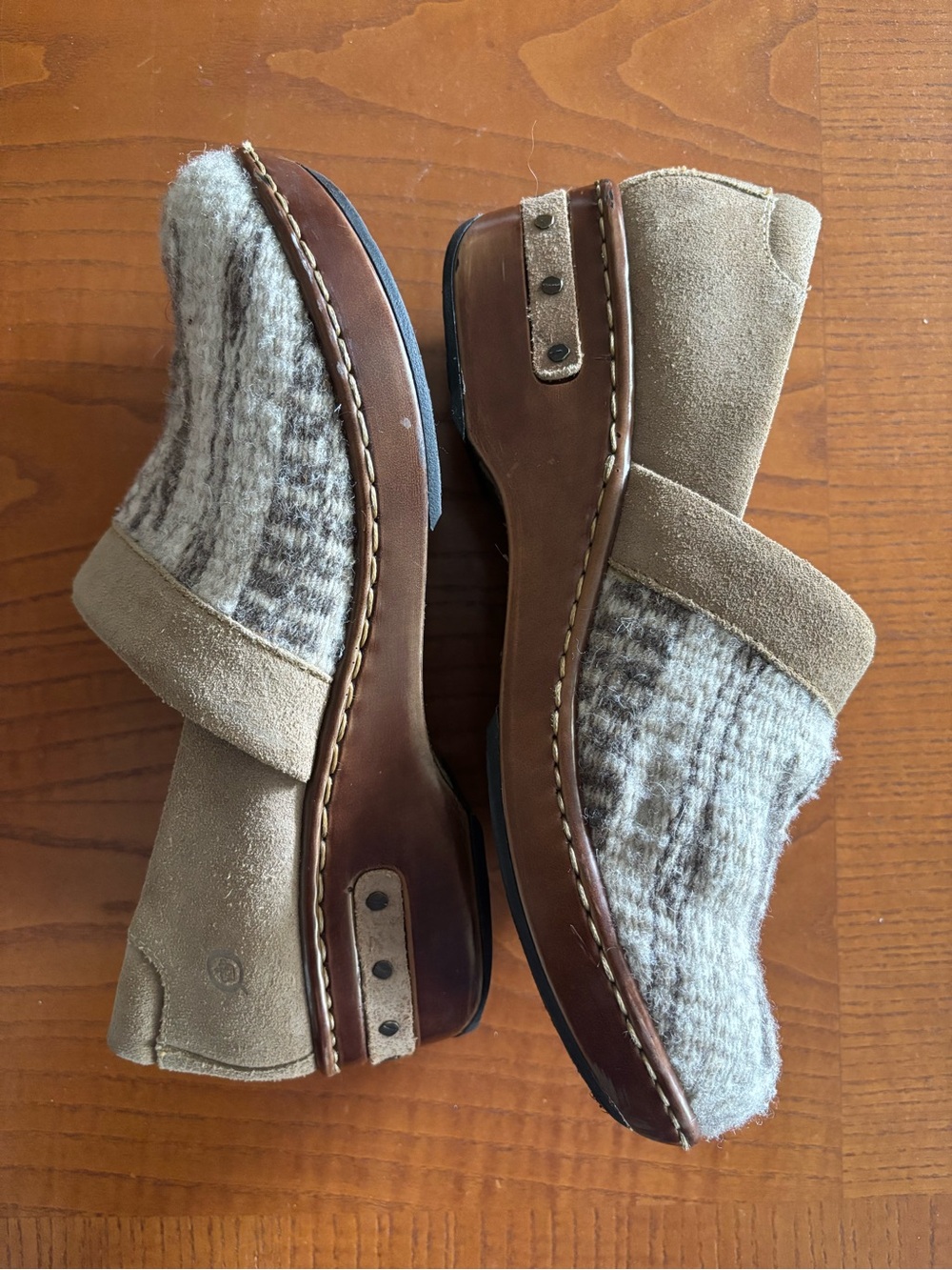 Women’s Born Bailie Suede & Wool Mules/Clogs - Taupe and Cream